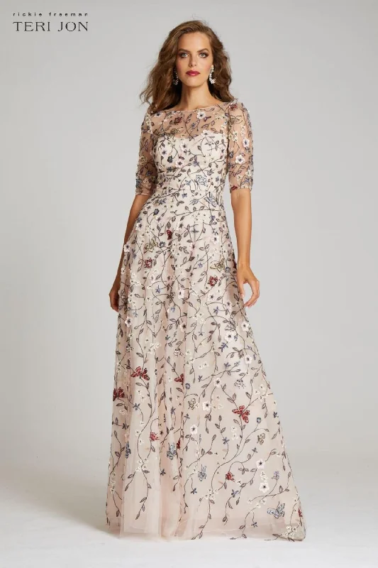 Overlay Gown With 3D Embroidered Florals