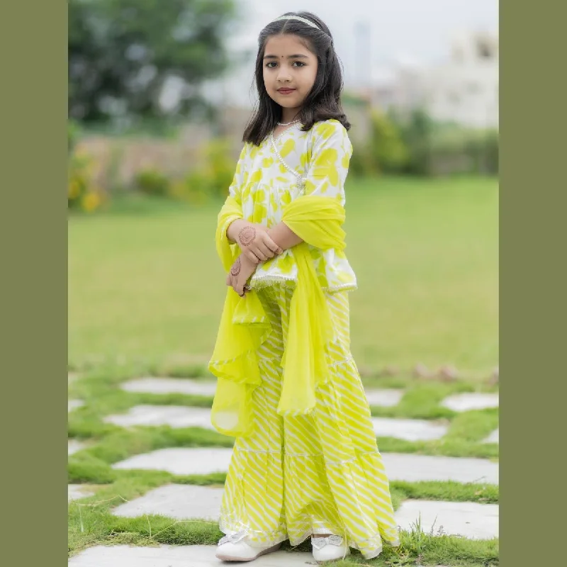 Green Cotton Girls Palazzo Suit