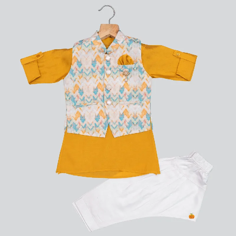 Mustard Printed Kurta Pajama for Boys