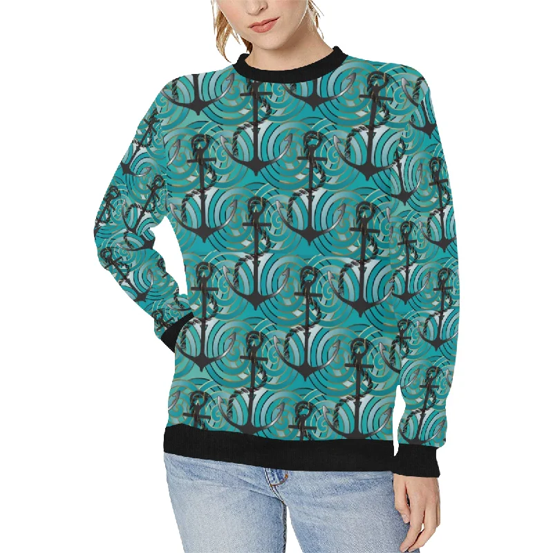 Anchor nautical green background Women's Crew Neck Sweatshirt