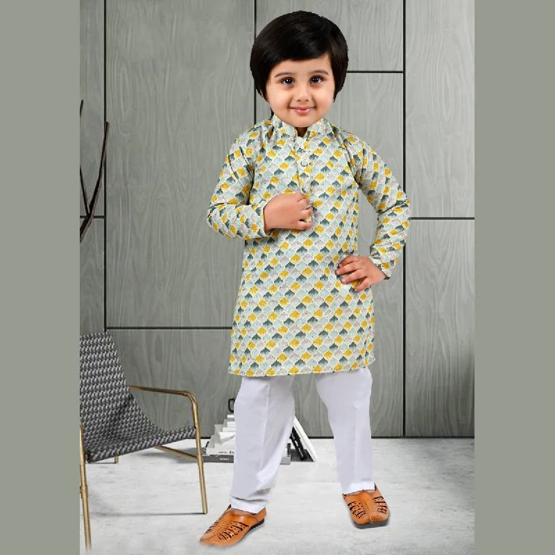 Pista Printed Kurta Pajama for Boys