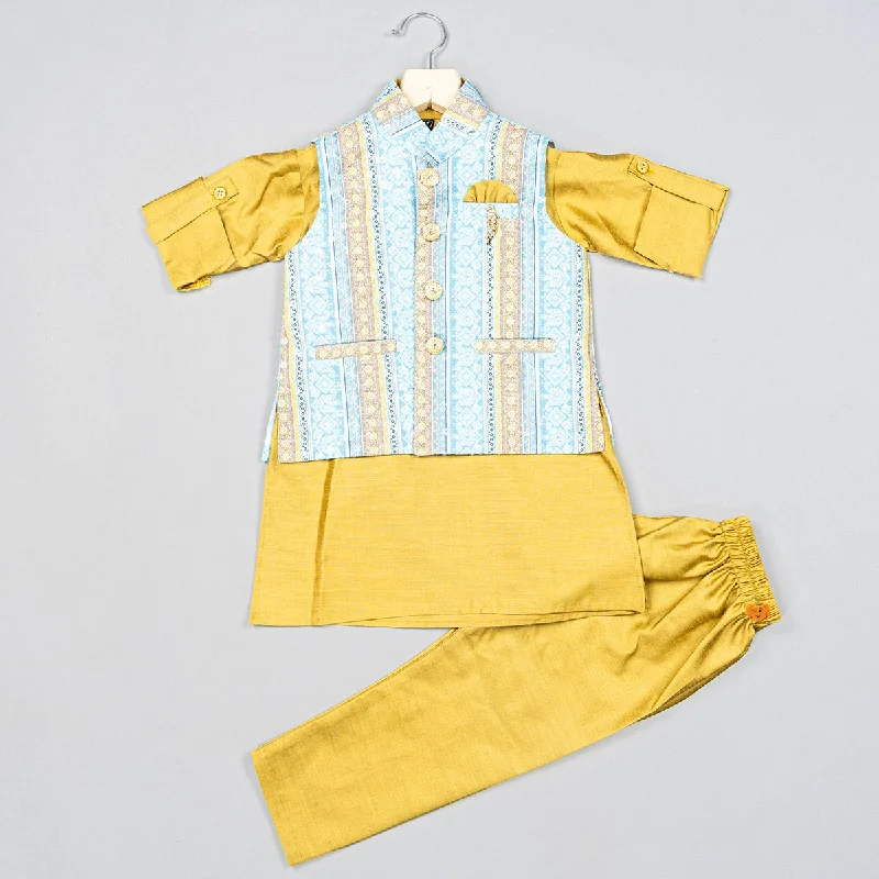 Mustard Printed Boys Jodhpuri Suit