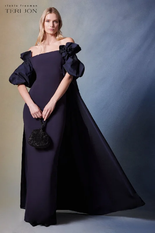 Crepe And Taffeta Evening Gown With Cape