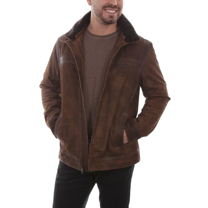 Scully Men's Shearling Collar Brown Suede Leather Jacket 1010-429