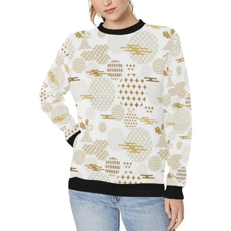 Beautiful gold japanese pattern Women's Crew Neck Sweatshirt