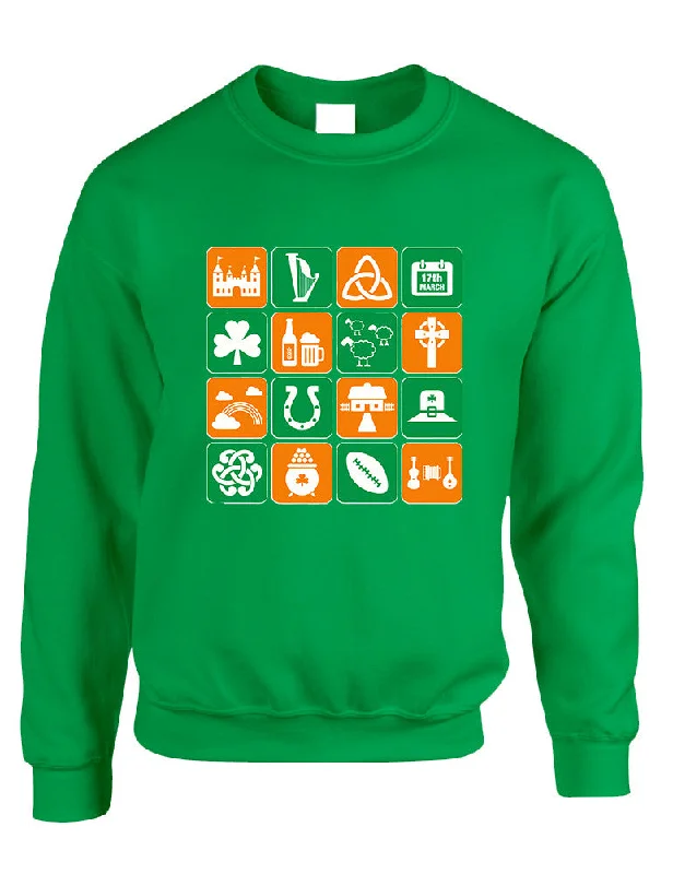 Adult Sweatshirt Irish Icons St Patrick's Day Symbols Top