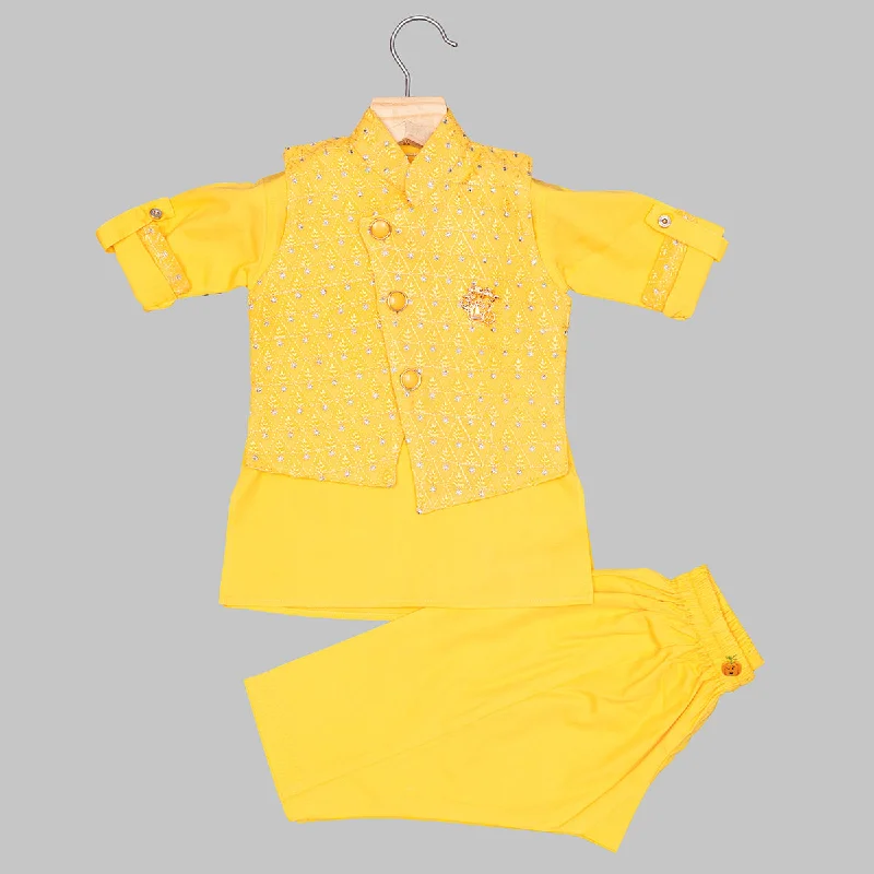 Yellow Embroidered Boys Kurta Pajama